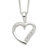 Sterling Silver Heart Pendant Necklace with CZ Stones, 18 inch Chain